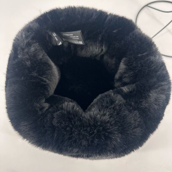 Zara Faux Leather & Fur Winter Hat Small Black‎ Mob Wives Goth Luxury Old Money - Picture 4 of 7